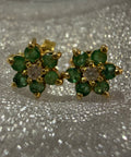 Vintage 9ct Yellow Gold Emerald and Diamond Blossom Earrings