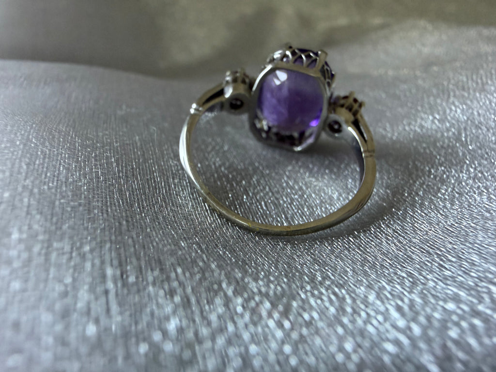 Vintage 18 CT White Gold & Platinum Ring Amethyst & Ruby Art Deco 1930s
