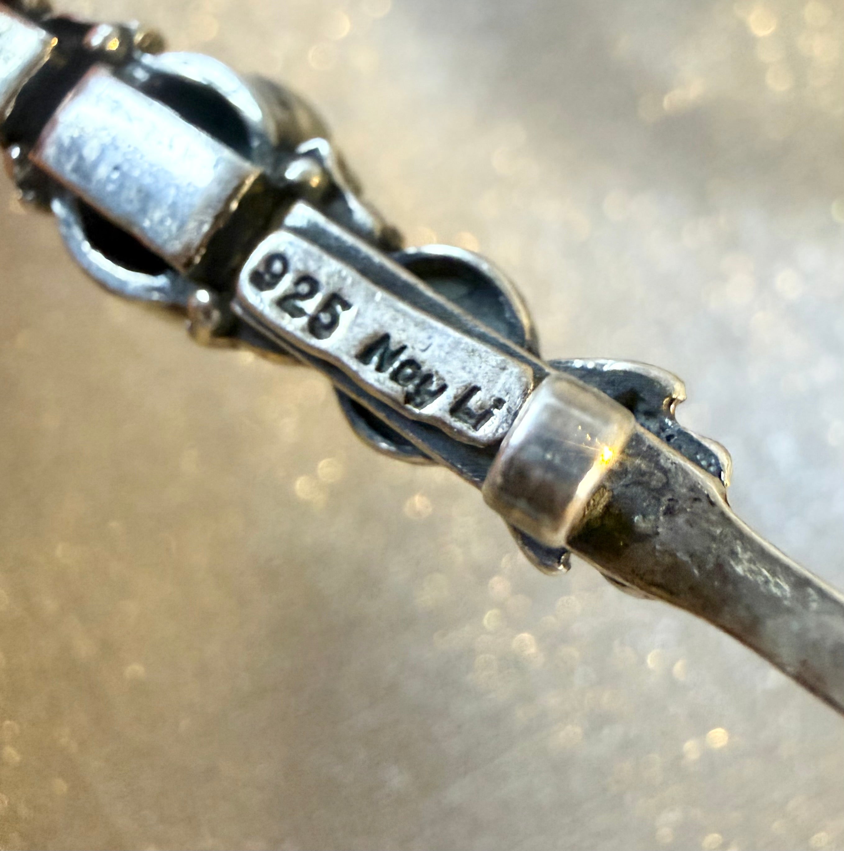 Vintage Noy Li Southwestern-Style Sterling Silver & Green Turquoise Bar Brooch