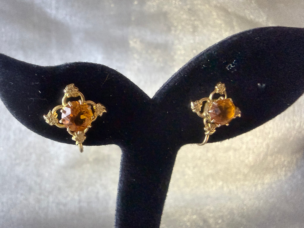 Antique 9ct Citrine Screwback Earrings in 9ct Gold