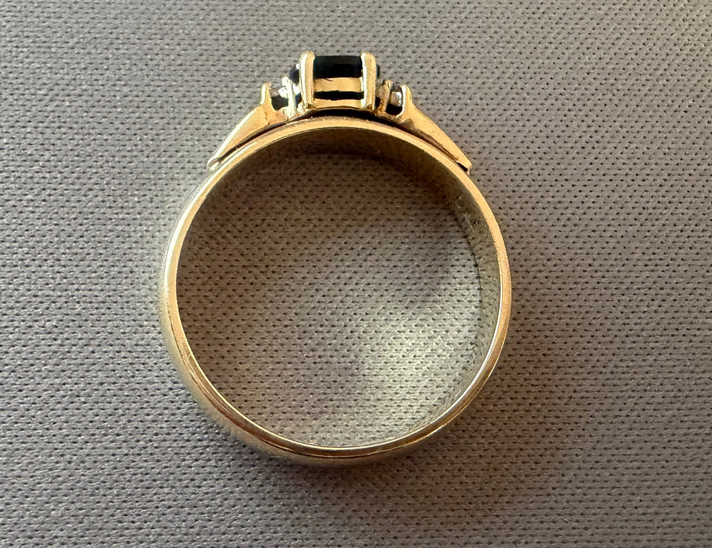 Vintage 9ct Yellow Gold Black Sapphire with Diamond accents Ring