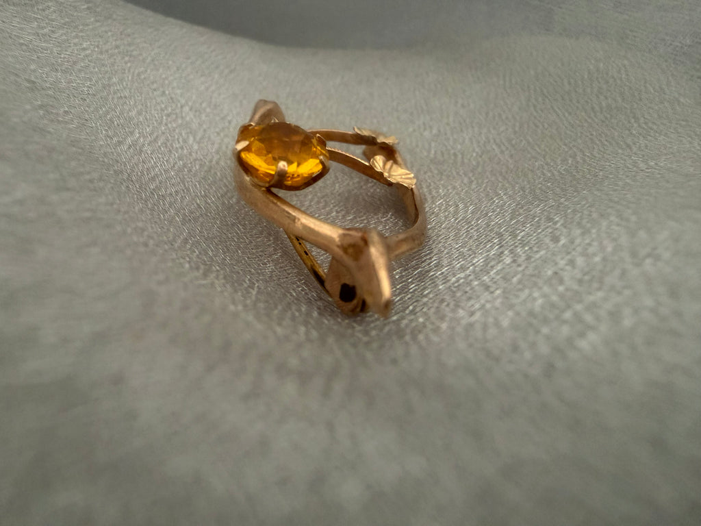 Antique Australian 9ct Yellow Gold Citrine Wishbone, Rose and Clover Brooch Circa 1900