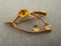 Antique Australian 9ct Yellow Gold Citrine Wishbone, Rose and Clover Brooch Circa 1900