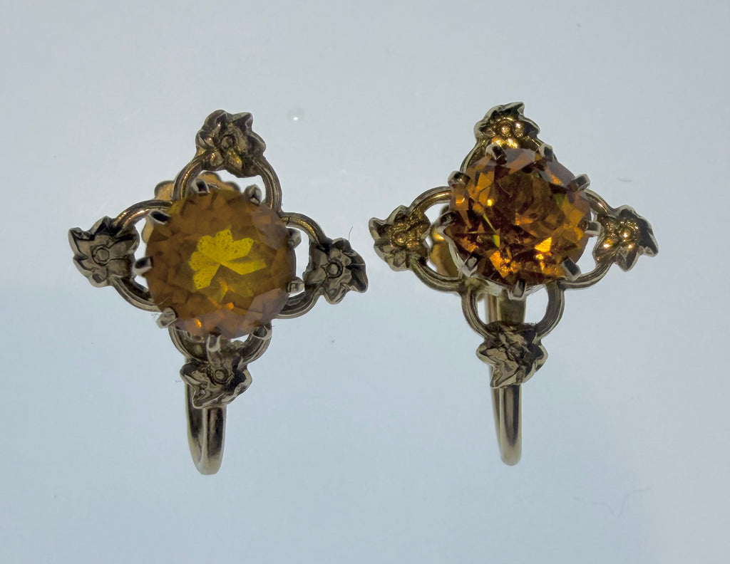 Antique 9ct Citrine Screwback Earrings in 9ct Gold