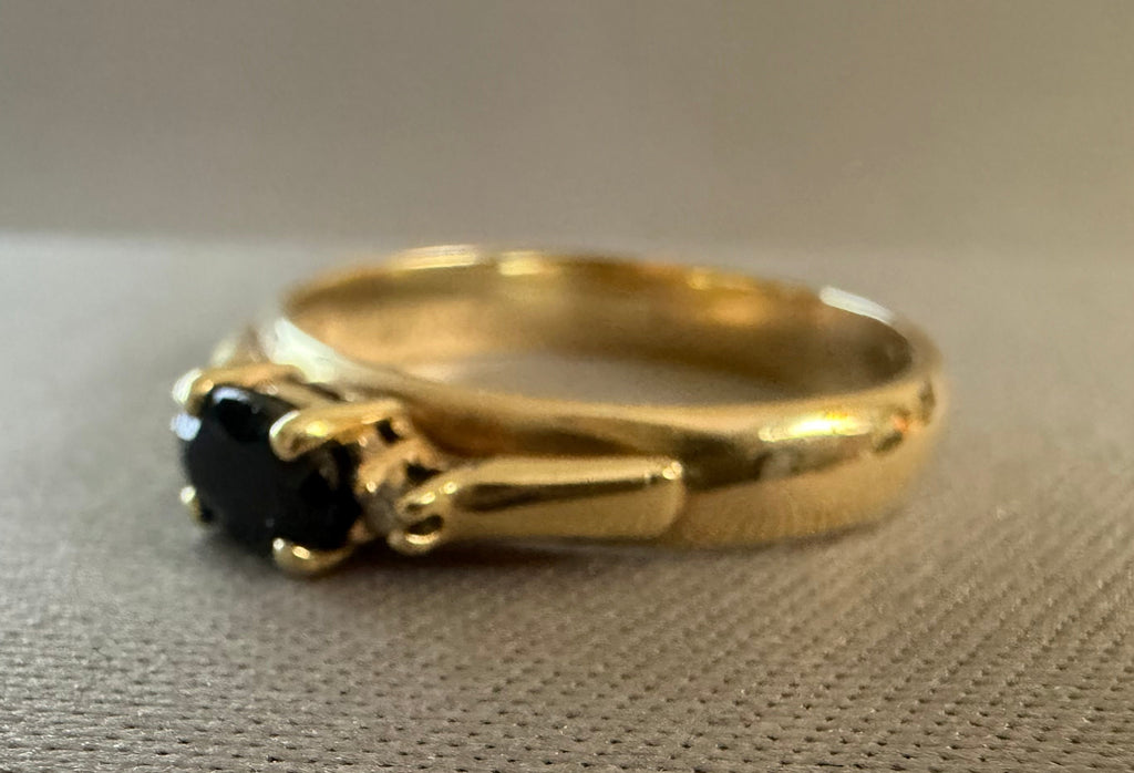 Vintage 9ct Yellow Gold Black Sapphire with Diamond accents Ring