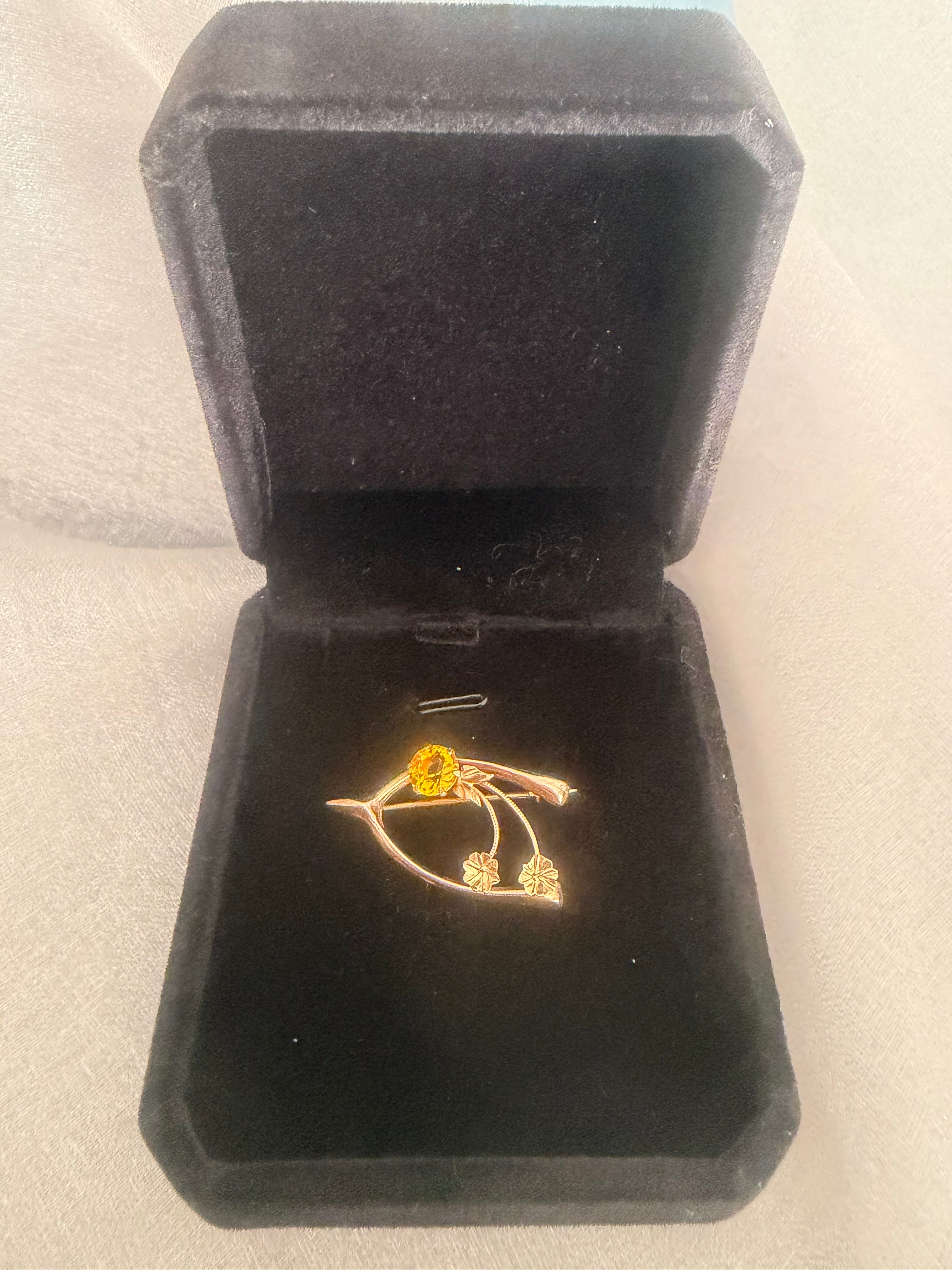 Antique Australian 9ct Yellow Gold Citrine Wishbone, Rose and Clover Brooch Circa 1900