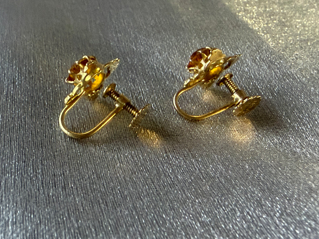Antique 9ct Citrine Screwback Earrings in 9ct Gold