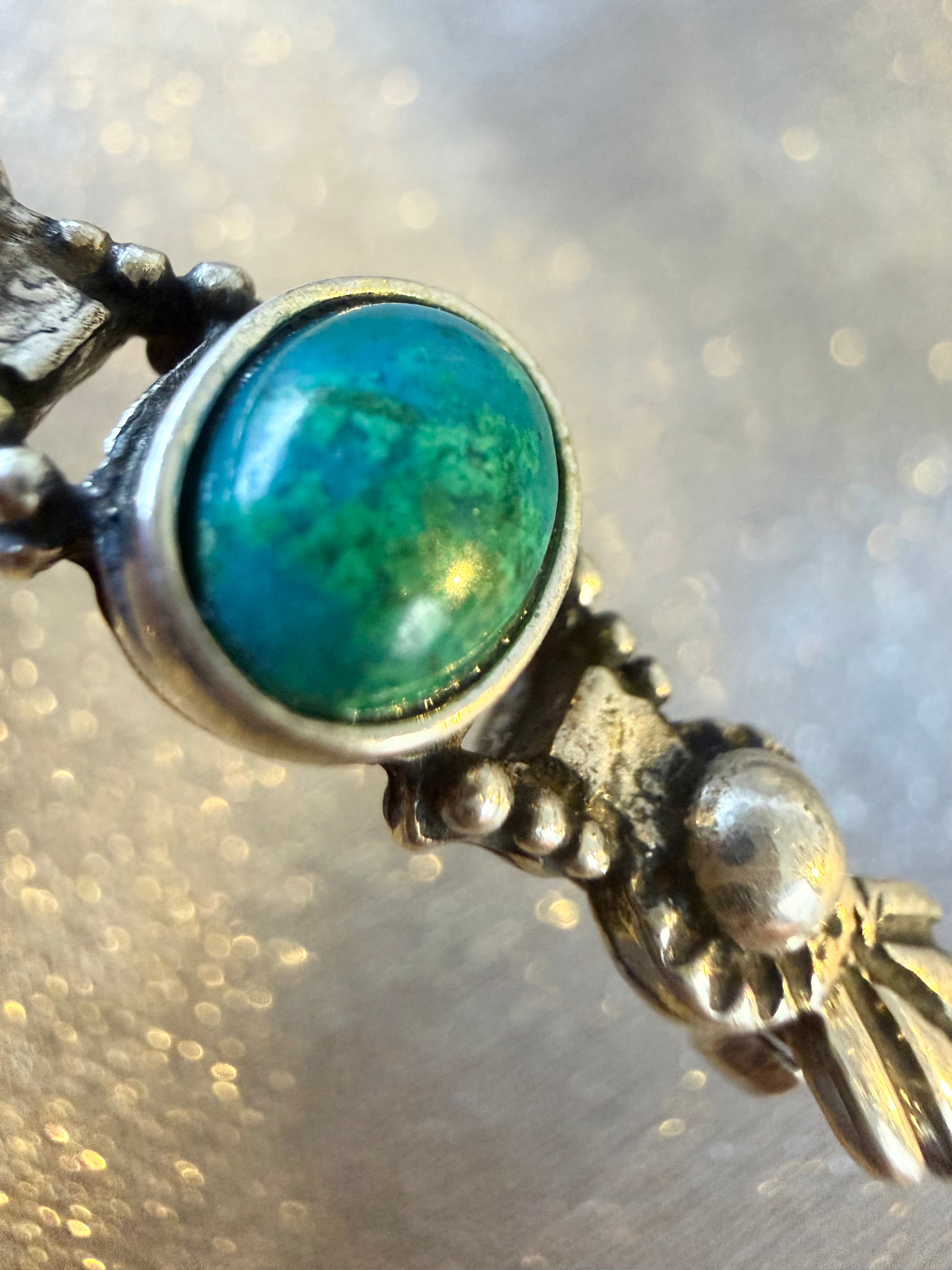 Vintage Noy Li Southwestern-Style Sterling Silver & Green Turquoise Bar Brooch