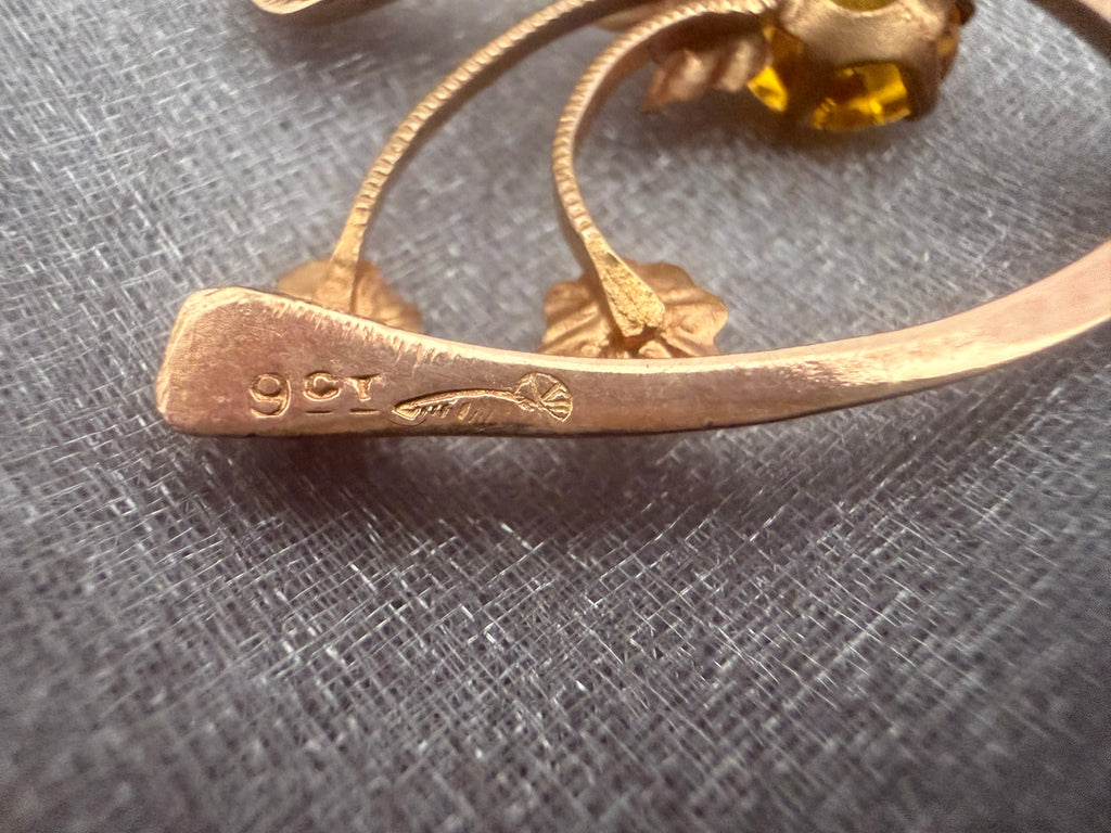 Antique Australian 9ct Yellow Gold Citrine Wishbone, Rose and Clover Brooch Circa 1900