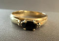 Vintage 9ct Yellow Gold Black Sapphire with Diamond accents Ring