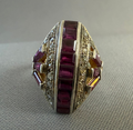 Vintage Sterling Silver Gilt Ruby and Diamond Ring Size J