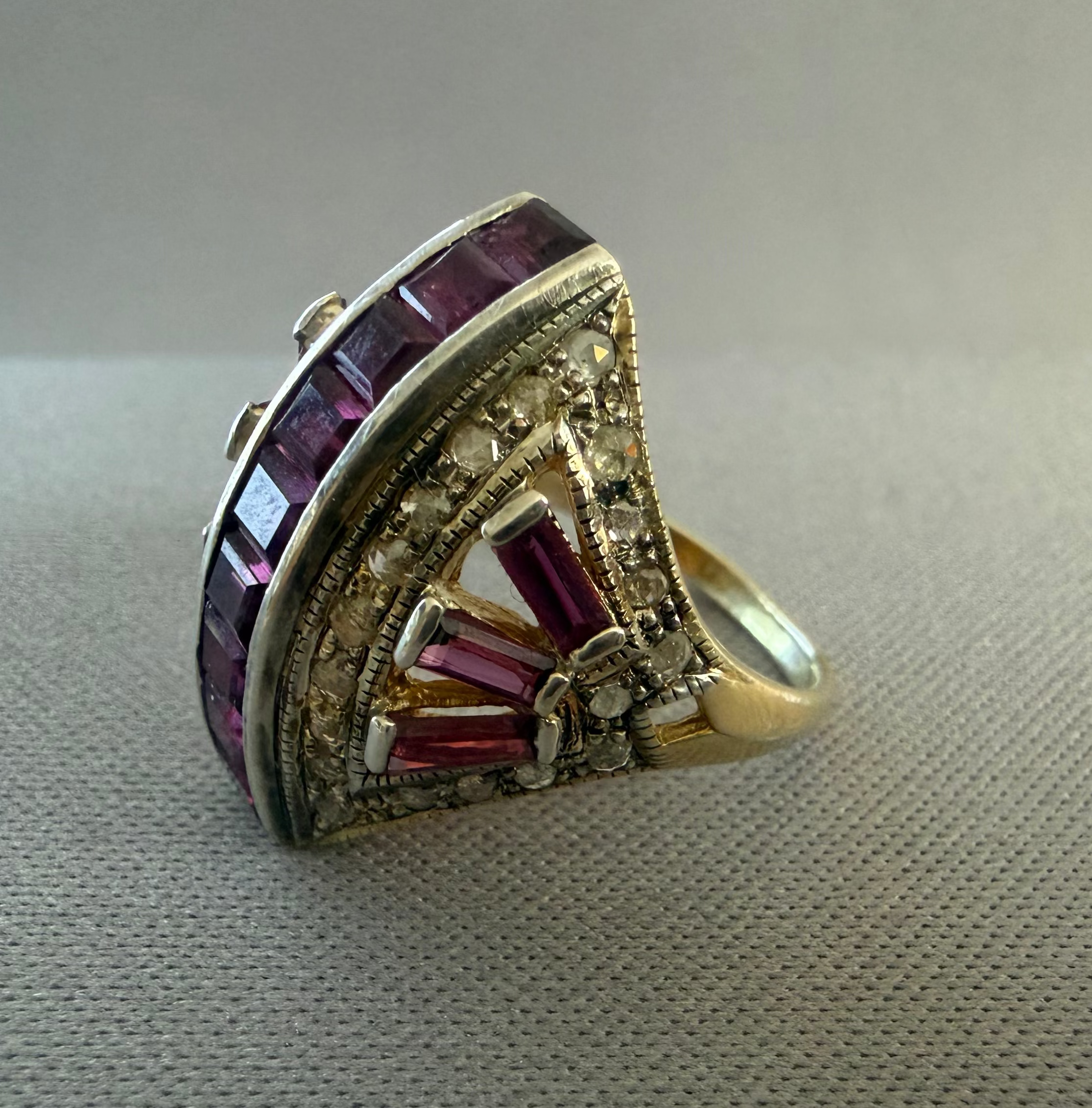 Vintage Sterling Silver Gilt Ruby and Diamond Ring Size J