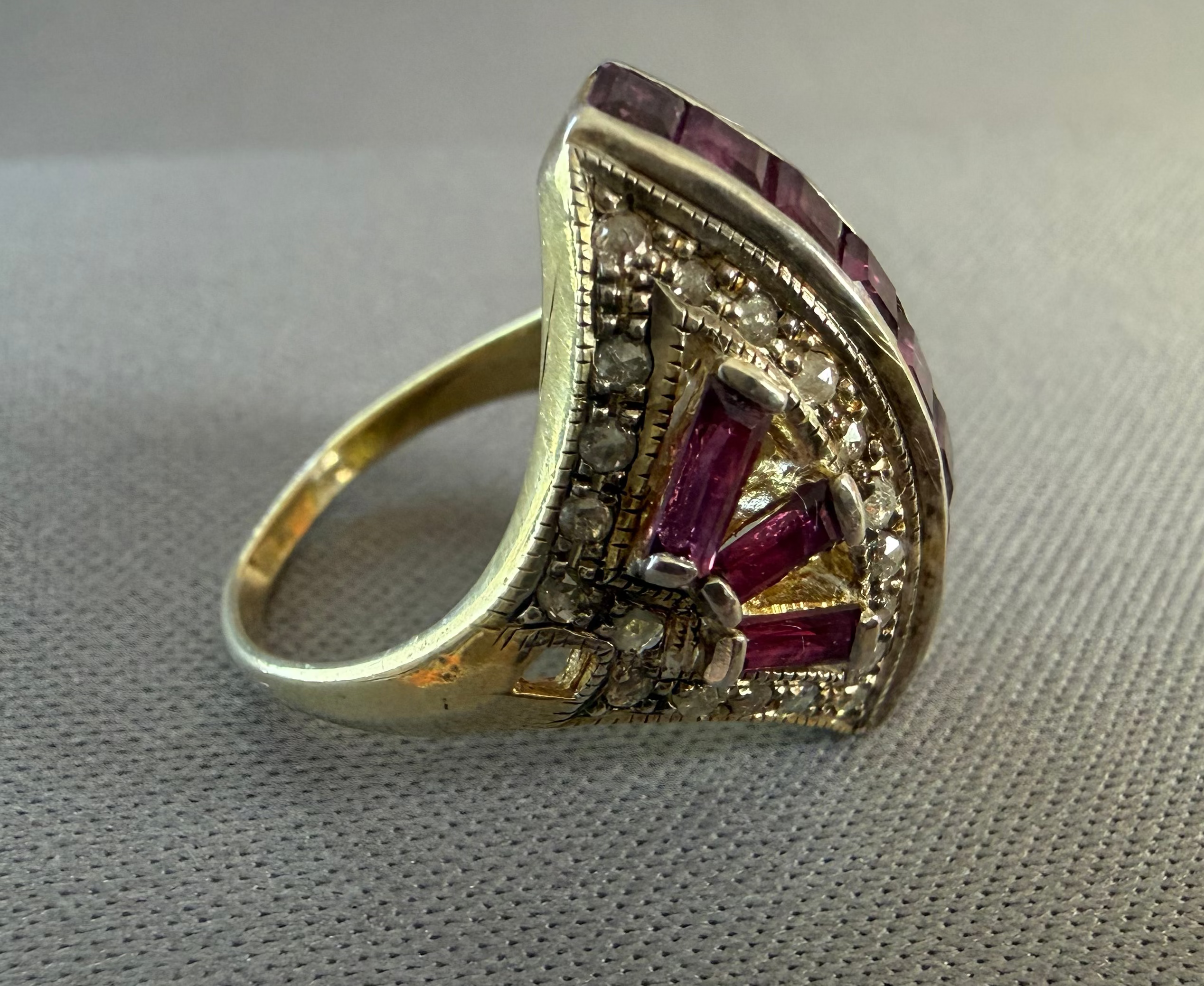 Vintage Sterling Silver Gilt Ruby and Diamond Ring Size J