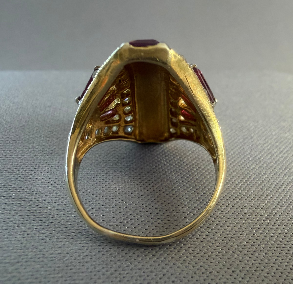 Vintage Sterling Silver Gilt Ruby and Diamond Ring Size J
