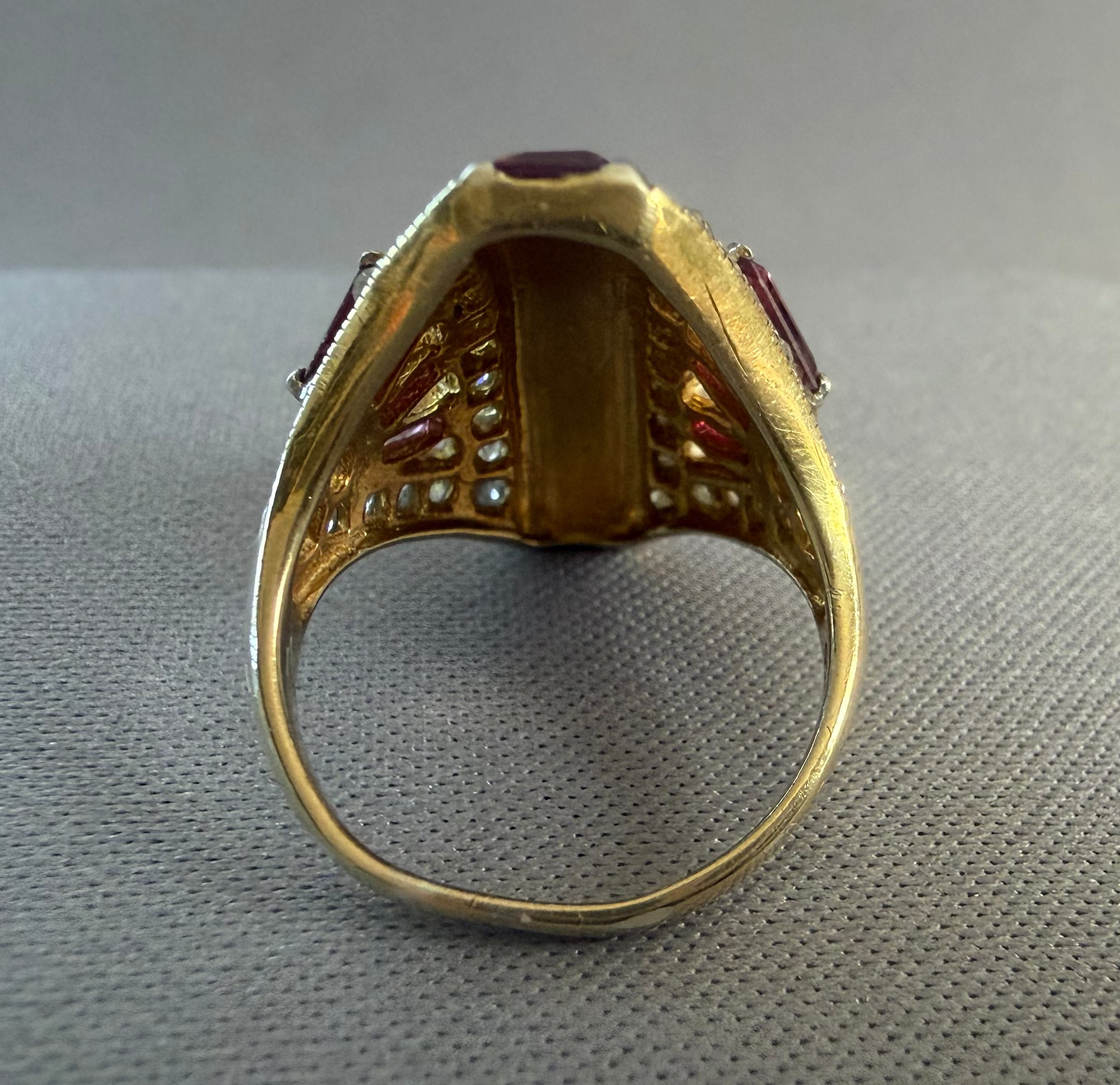 Vintage Sterling Silver Gilt Ruby and Diamond Ring Size J