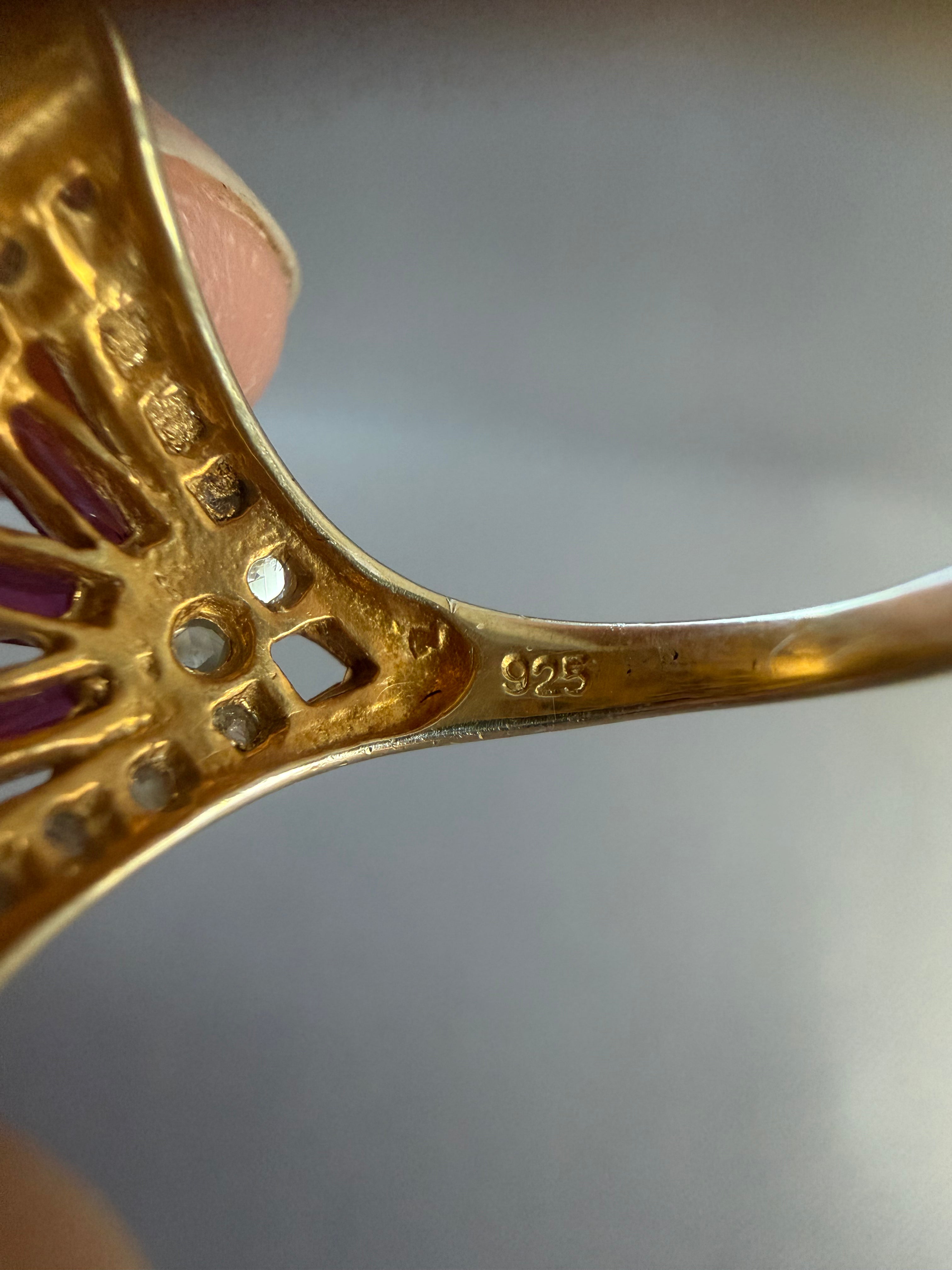 Vintage Sterling Silver Gilt Ruby and Diamond Ring Size J
