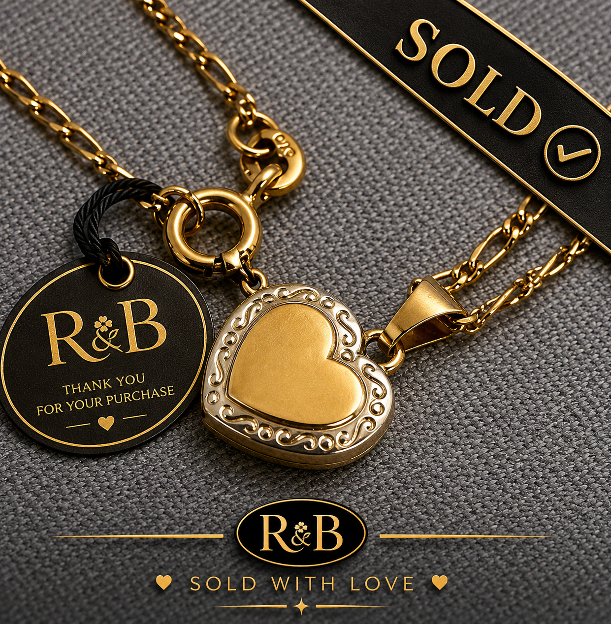 Vintage 9ct Gold Heart Locket on Fine 40cm Chain