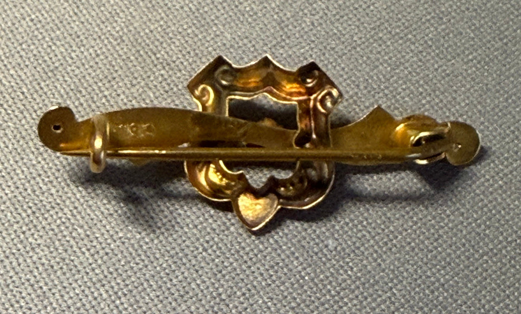 Aronson & Co. antique 9ct gold brooch c.1890–1900, reverse showing pin clasp